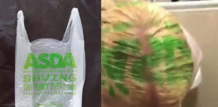 Usa una bolsa de supermercado para teñirse el pelo y termina con el logo verde en su cabeza