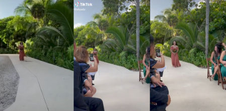 La accidentada entrada viral de una dama de honor en una boda con serpiente incluida