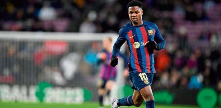 Barcelona's Spanish forward Ansu Fati controls the ball during the Copa del Rey (King's Cup), quarter final football match between FC Barcelona and Real Sociedad, at the Camp Nou stadium in Barcelona on January 25, 2023. (Photo by Pau BARRENA / AFP)