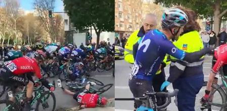 El ciclista francés de (Arkea) perdió el control de su rueda trasera y cayó, arrastrando en el accidente a Rojas (Movistar) y a Luisle Sánchez (Astana)