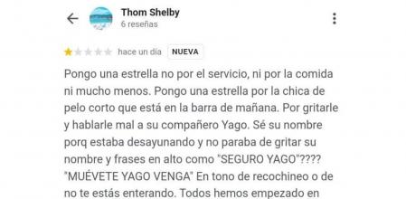 La reseña viral que reprocha la actitud de una camarera a otro empleado: "Hay que saber ser líder y ser humano"