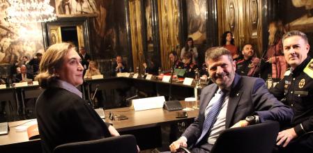 Ada Colau, Albert Batlle i Pedro Velázquez a la reunió de la Junta Local de Seguretat