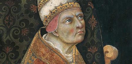 El papa Calixto III. Detalle de un retablo de Sano di Pietro, siglo XV