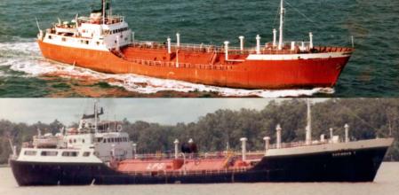 En la parte superior, el butanero Tamames pintado de rojo y, abajo, de negro cuando fue vendido