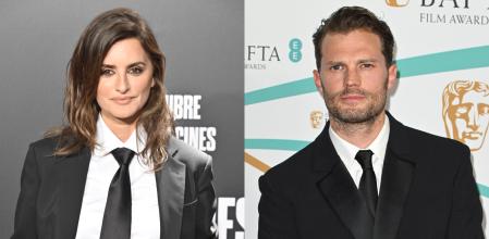 Penélope Cruz y Jamie Dornan con traje negro y corbata