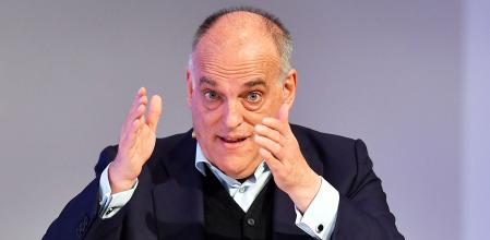Javier Tebas, presidente de LaLiga, durante una conferencia