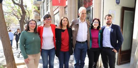 Los dirigentes de Podem y Esquerra Unida, antes de presentar ayer su acuerdo,