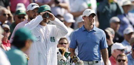 Golf - The Masters - Augusta National Golf Club - Augusta, Georgia, U.S. - April 5, 2023 Northern Ireland's Rory McIlroy and Ireland's Shane Lowry on the 12th tee during a practice round REUTERS/Jonathan Ernst