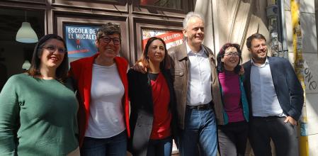 Los dirigentes de Podem y Esquerra Unida, antes de presentar este miércoles su acuerdo.