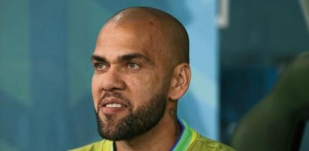 AL RAYYAN, QATAR - DECEMBER 09: Dani Alves #13 of Brazil looks on during the FIFA World Cup Qatar 2022 quarter final match between Croatia and Brazil at Education City Stadium on December 09, 2022 in Al Rayyan, Qatar. (Photo by Zhizhao Wu/Getty Images)