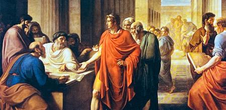 Eruditos en la biblioteca de Alejandría.