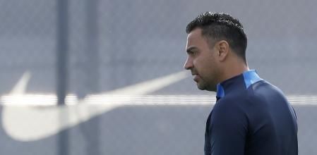 El entrenador del FC Barcelona, Xavi Hernández durante la rueda de prensa ofrecida este mediodía este mediodía en la Ciudad Deportiva Joan Gamper previo al partido de la Liga que jugarán mañana contra el Atlético de Madrid.