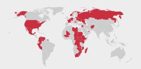 Los rastros de la 'galaxia Prigozhin', en rojo, se extienden por el globo
