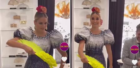 Alba Carrillo controla su 'problema del vino y las piernas' con un traje de flamenca