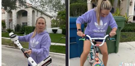 Nury Calvo enseñando objetos encontrados en la basura en Weston, Florida