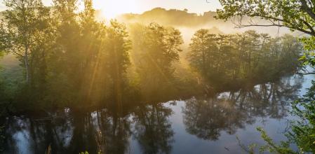 Humo ártico al amanecer en el río Ter.