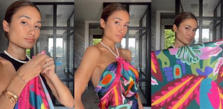 Esta influencer muestra una de las múltiples maneras de colocarse un pañuelo a modo de top satinado