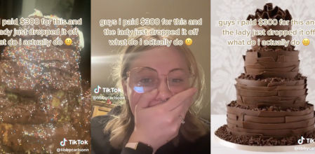 Compra por Internet un pastel de cuatro pisos de 300 dólares y lo que recibe parece hecho por un niño pequeño