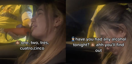 La emoción de una joven que se acaba de sacar el carnet de conducir cuando le hacen su primer test de alcoholemia