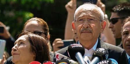 ANKARA, TURKEY - MAY 14: Republican People's Party (CHP) leader and presidential candidate of the main opposition alliance Kemal Kilicdaroglu speaks to the media at a polling station during Turkey's General Election on May 14, 2023 in Ankara, Turkey. Today, President Recep Tayyip Erdogan faces his biggest electoral test as the country goes to the polls in the country's general election. Erdogan has been in power for more than two decades -- first as prime minister, then as president -- but his popularity has recently taken a hit due to Turkey's ongoing economic crisis and his government's response to a series of devastating earthquakes. Meanwhile, the political opposition has united around one candidate, Kemal Kilicdaroglu, with some pre-election polls giving him an edge. (Photo by Burak Kara/Getty Images)