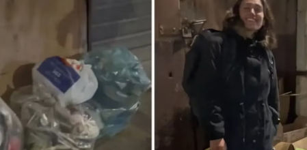 Karen muestra la cantidad de ropa que recogió de la calle