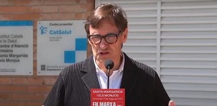 El líder del PSC, Salvador Illa, en una atención a los medios desde Santa Margarida i els Monjos
