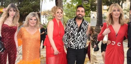 Alejandra Rubio, Terelu Campos, Rocío Carrasco, Fidel Albiac y Emma García en la preboda de Raúl Prieto y Joaquín Torres en Sevilla