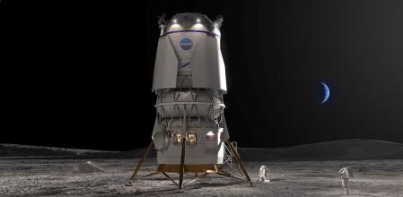 Imagen virtual de la nave de alunizaje Blue Moon de la compañía Blue Origins