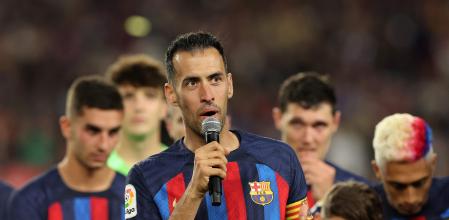 Sergio Busquets durante la celebración del título liguero