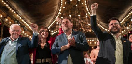 Maragall, Vilalta, Junqueras y Aragonès en el acto final de campaña de ERC en Barcelona