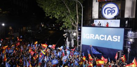 Celebración en la sede del PP en Madrid, este domingo.