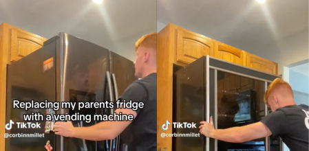 Corbinn Millet reemplazando la nevera por una máquina expendedora
