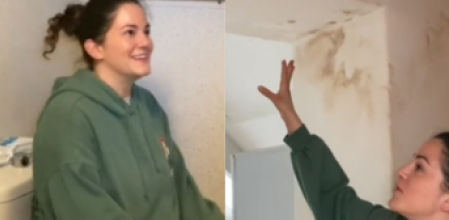 La joven enseña diferentes estancias del piso