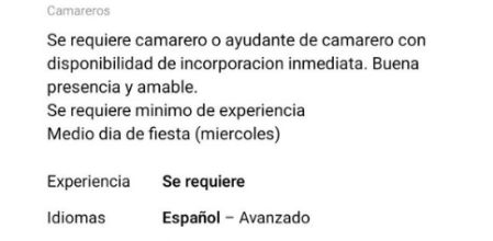La descripción de la oferta de trabajo