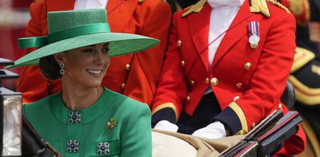 Kate, Princess of Wales, returns to Buckingham Palace after the Trooping The Colour parade, in London, Saturday, June 17, 2023. Trooping the Colour is the King's Birthday Parade and one of the nation's most impressive and iconic annual events attended by almost every member of the Royal Family.(AP Photo/Alastair Grant)