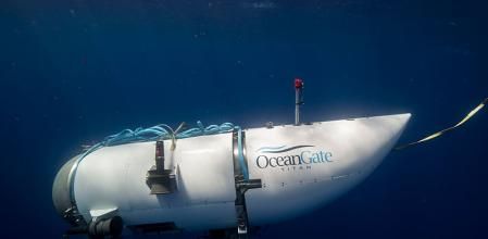 Fotografía facilitada por OceanGate que muestra el exterior de un submarino turístico, con capacidad para cinco personas, operado por la citada compañía&nbsp;