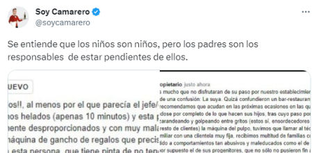 El tuit recopilando la reseña y la respuesta