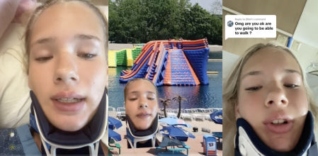 Se rompe la columna en un hinchable acuático y vive para contarlo: "Es un milagro, debería estar muerta"