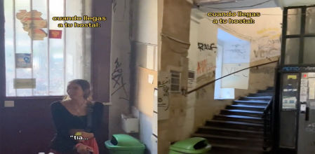 La joven se asusta al ver el portal de su alojamiento