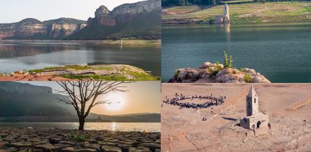 Imágenes comparativas del pantano de Sau con tres meses de diferencia.