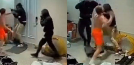 El joven sin camiseta echa a los dos ladrones de su casa