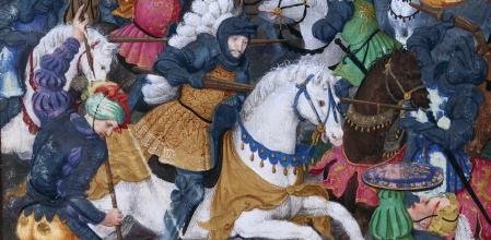Detalle de una ilustración atribuida a Noël Bellemare de la batalla de Marignano, 1515, en el transcurso de las Guerras de Italia