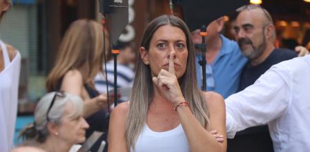 Míriam Nogueras, este lunes en Lleida, antes de arrancar el mitin en el que ha asegurado que el PSOE toma el pelo a ERC