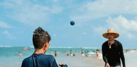 Father, Son, Tennis, Sunny Day, Beach