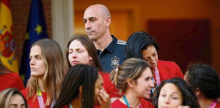 Soccer Football - FIFA Women's World Cup Australia and New Zealand 2023 - Spain's Prime Minister Pedro Sanchez receive the World Cup champions - Moncloa Palace, Madrid, Spain - August 22, 2023 President of the Royal Spanish Football Federation Luis Rubiales during the ceremony REUTERS/Juan Medina TPX IMAGES OF THE DAY