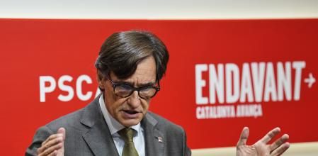 El primer secretario del PSC, Salvador Illa, durante la rueda de prensa en la que ha afirmado este lunes que en el partido se percibe un 