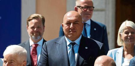 Italy's Defence Minister Guido Crosetto poses for a family photo with other attendees during the informal EU ministerial meeting on defence in Toledo, Spain August 30, 2023. REUTERS/Isabel Infantes