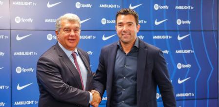 Joan Laporta y Deco, este miércoles en la Ciutat Esportiva Joan Gamper