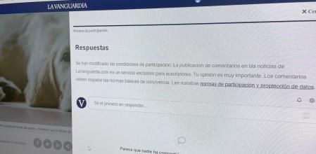 La pantalla que permite comentar las noticias de la edición digital