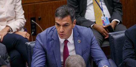 El presidente del Gobierno en funciones, Pedro Sánchez, en la Cumbre sobre Ambición Climática, en la sede de Naciones Unidas, en Nueva York.